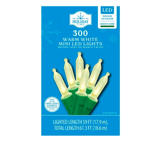 300-Count Warm White LED Mini Christmas Lights with Green Wire, 61.3', Holiday Time - Amado Deals - wholesale and distributors with free shipping in United States 300-Count Warm White LED Mini Christmas Lights with Green Wire, 61.3', Holiday Time - Amado Deals - wholesale and distributors with free shipping in United States